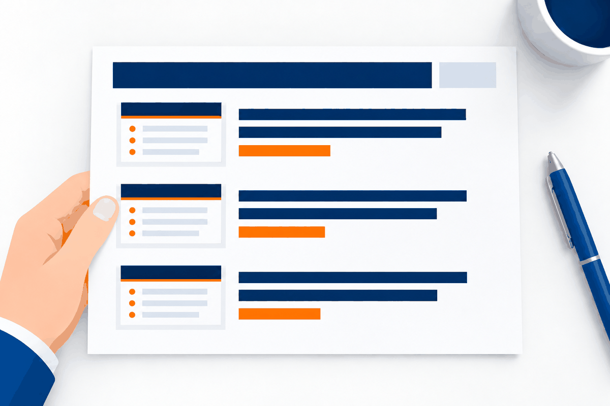 Une fiche A5 avec trois miniatures de slides et des notes manuscrites